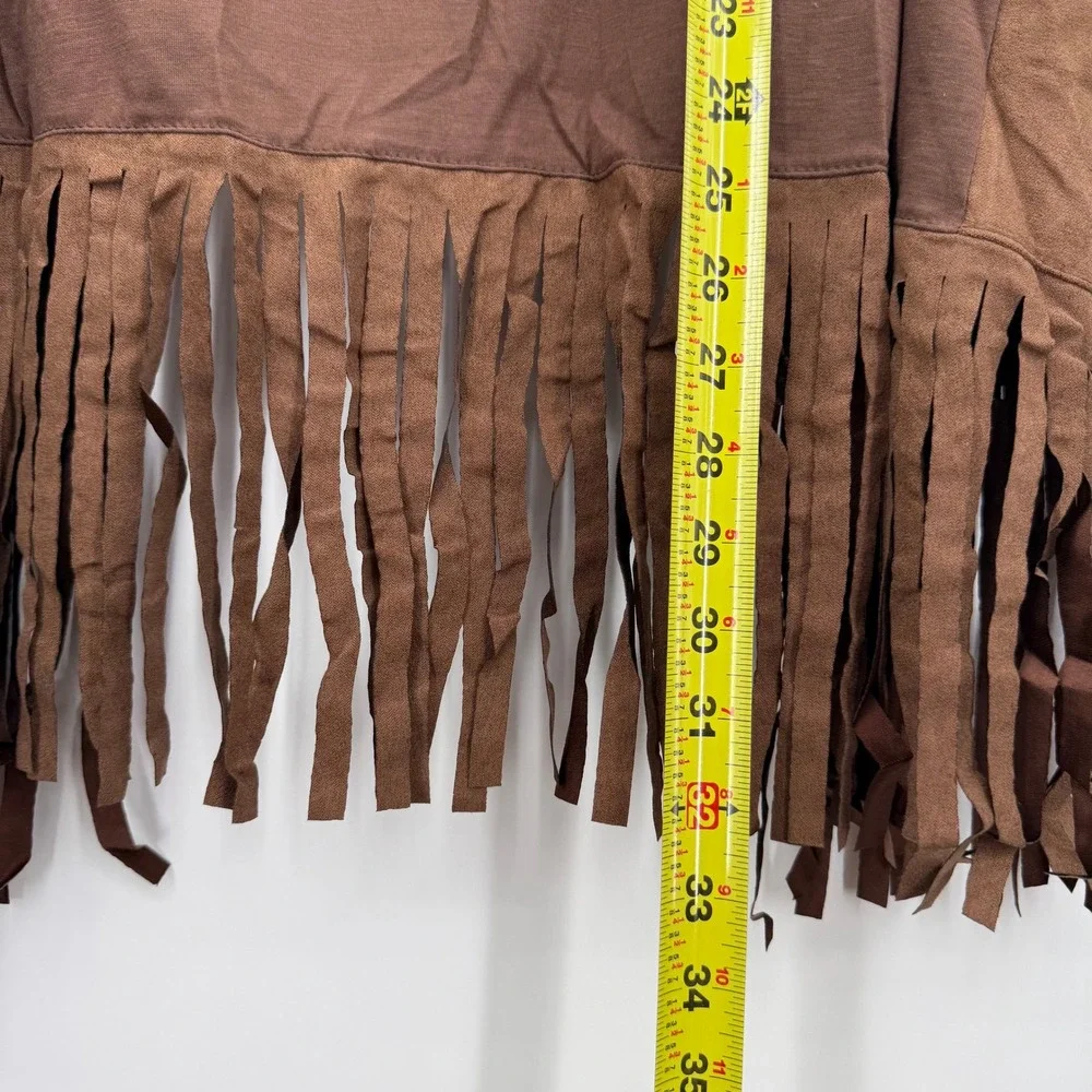 HIPPIE VEST COSTUME Brown Suede Fringe Rainbow Trim Unisex Standard NEW